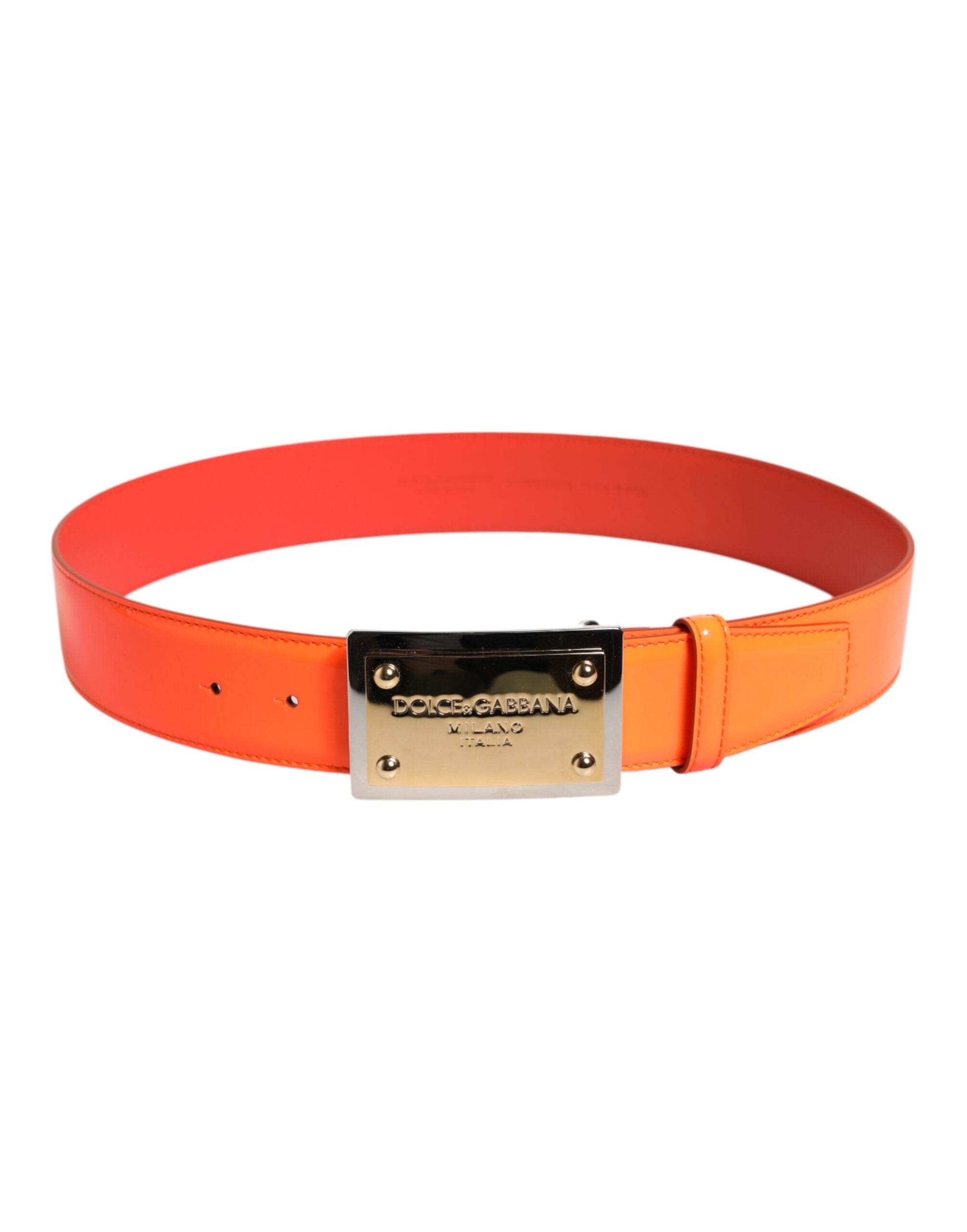 Dolce &amp;amp; Gabbana Orange Guldfärgad Metallbälte med Logotypspänne