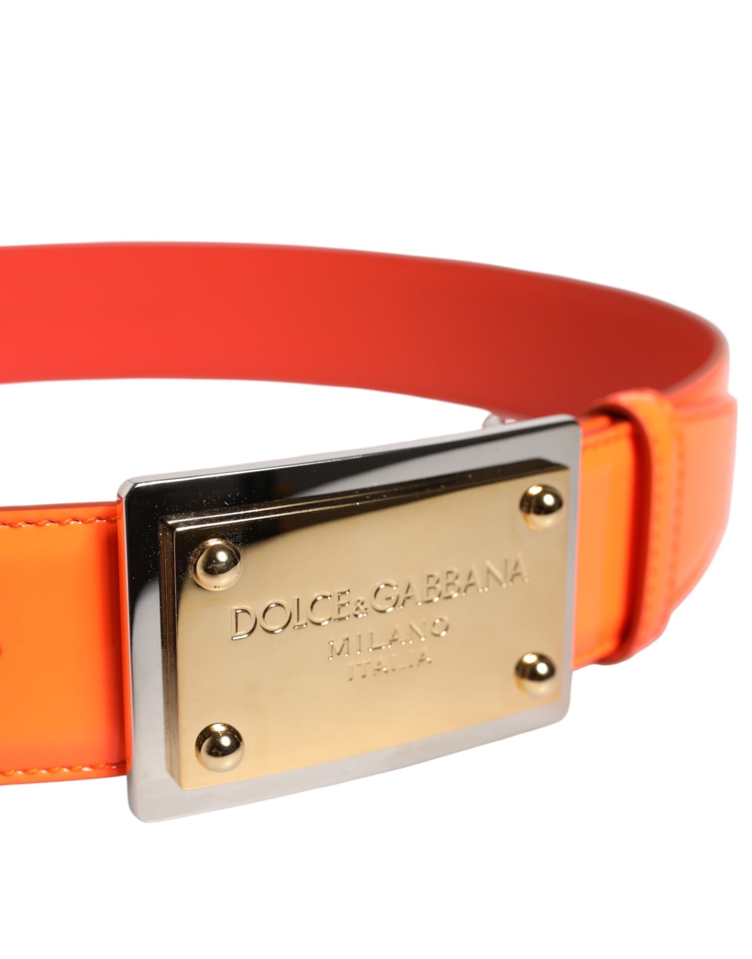 Dolce &amp;amp; Gabbana Orange Guldfärgad Metallbälte med Logotypspänne