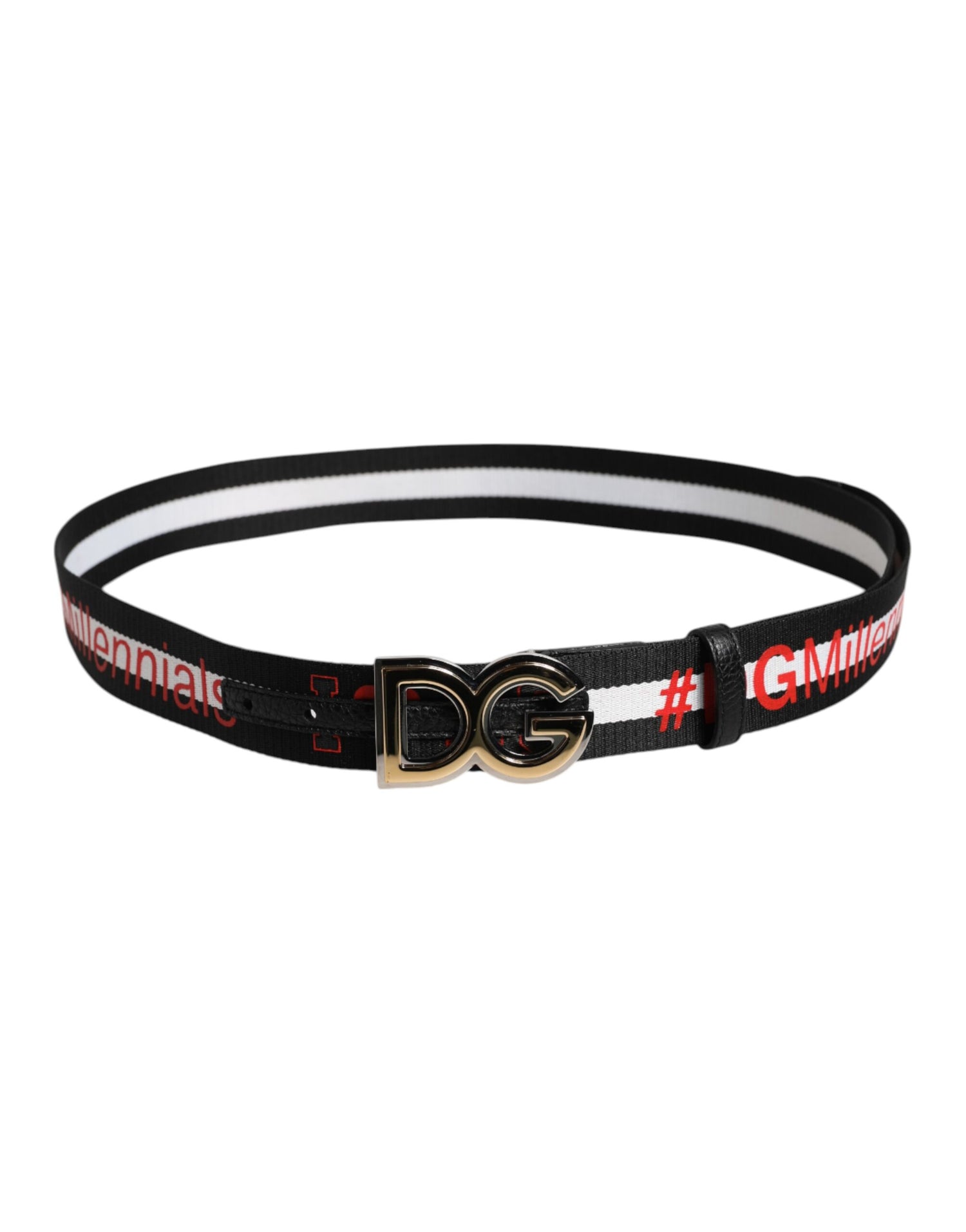 Dolce &amp; Gabbana Black Cotton Logo Print DG Buckle Belt