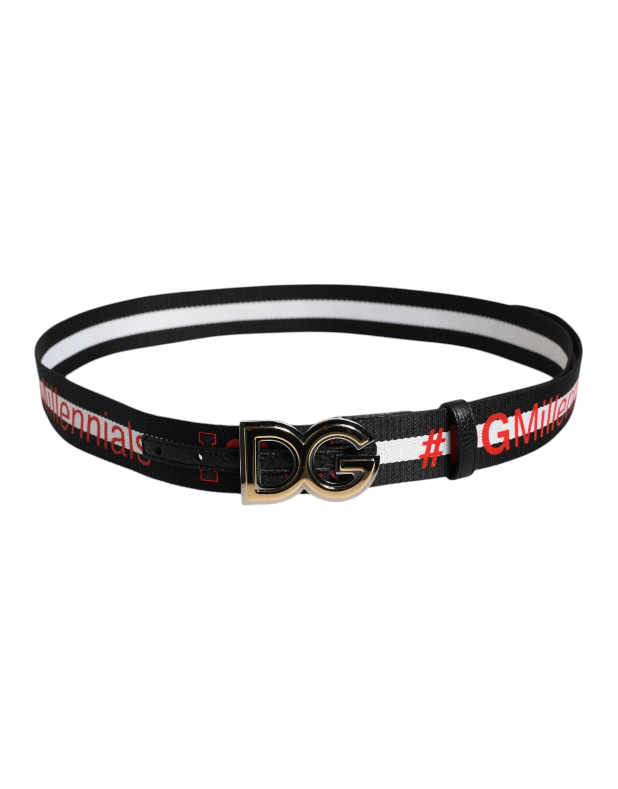 Dolce &amp; Gabbana Black Cotton Logo Print DG Buckle Belt