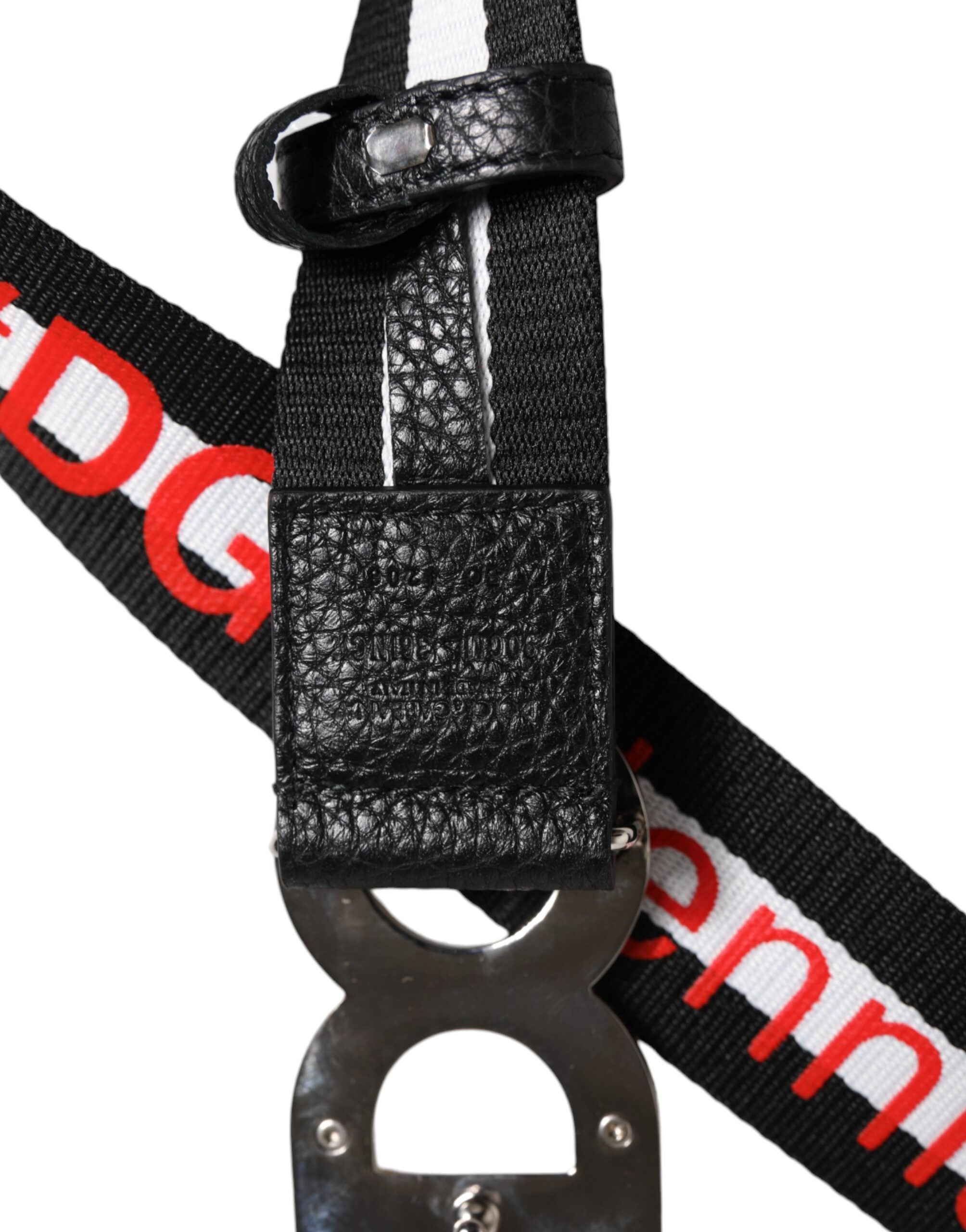 Dolce &amp; Gabbana Black Cotton Logo Print DG Buckle Belt