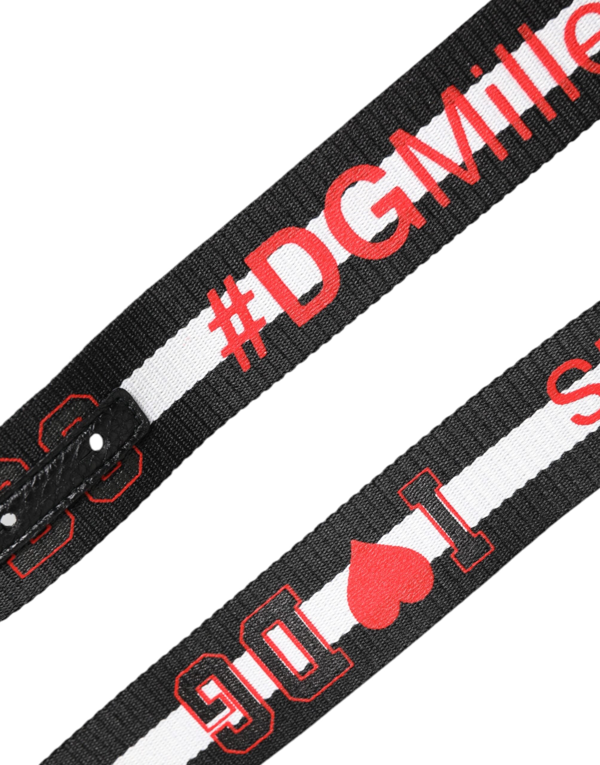Dolce &amp; Gabbana Black Cotton Logo Print DG Buckle Belt