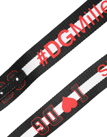 Dolce &amp; Gabbana Black Cotton Logo Print DG Buckle Belt
