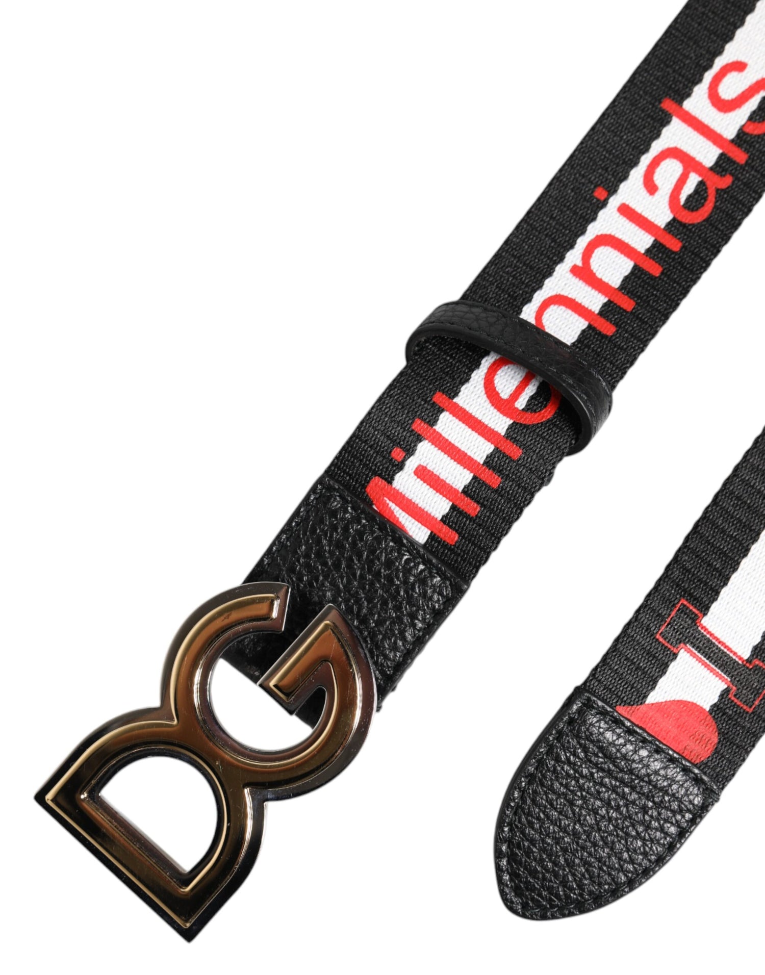 Dolce &amp; Gabbana Black Cotton Logo Print DG Buckle Belt