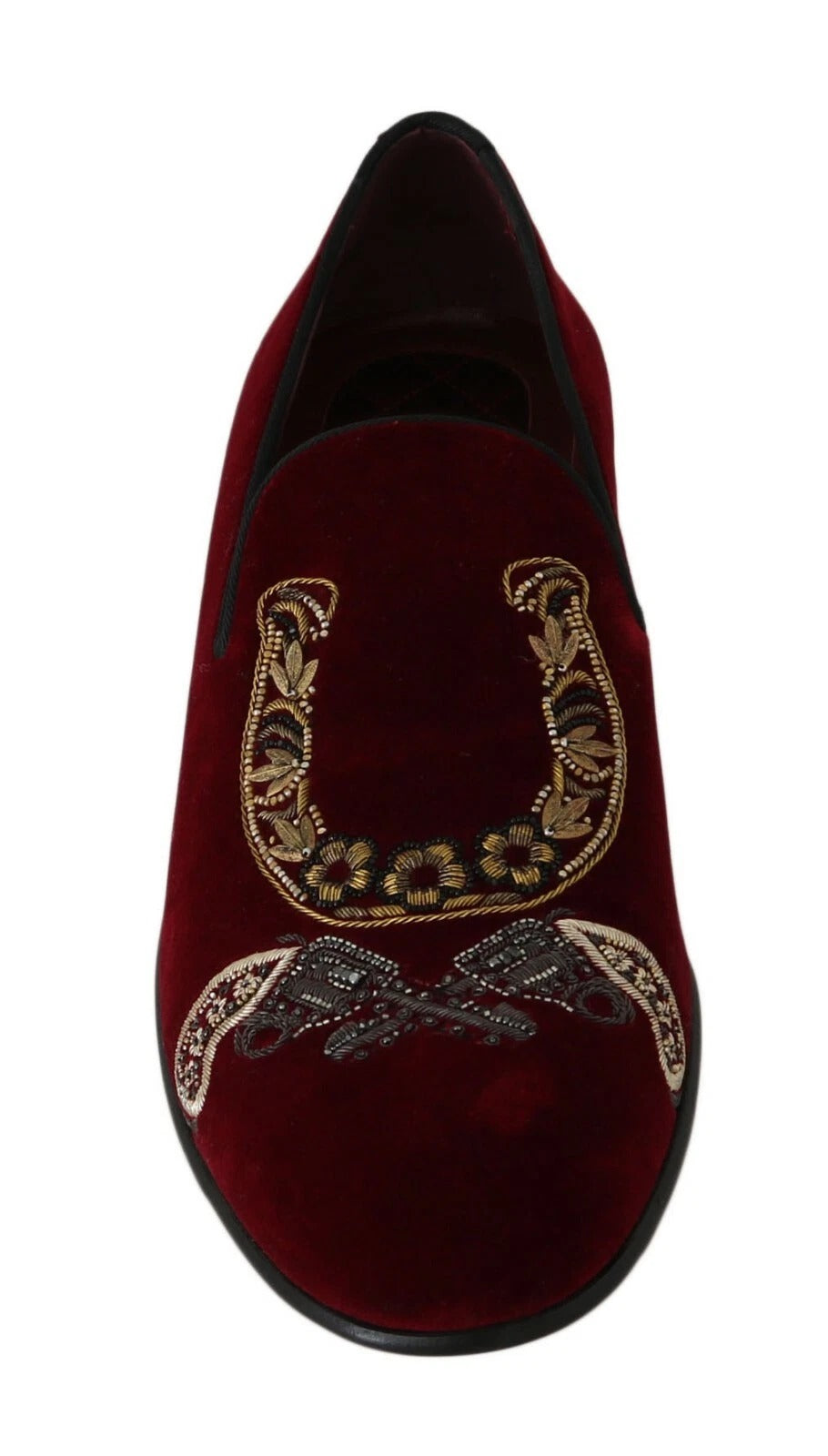Dolce &amp;amp; Gabbana Bordeaux Sammetsloafers Gun Horseshoe Skor