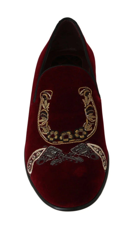 Dolce &amp;amp; Gabbana Bordeaux Sammetsloafers Gun Horseshoe Skor