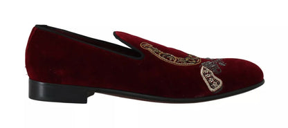 Dolce &amp;amp; Gabbana Bordeaux Sammetsloafers Gun Horseshoe Skor