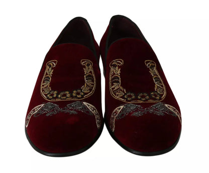 Dolce &amp;amp; Gabbana Bordeaux Sammetsloafers Gun Horseshoe Skor