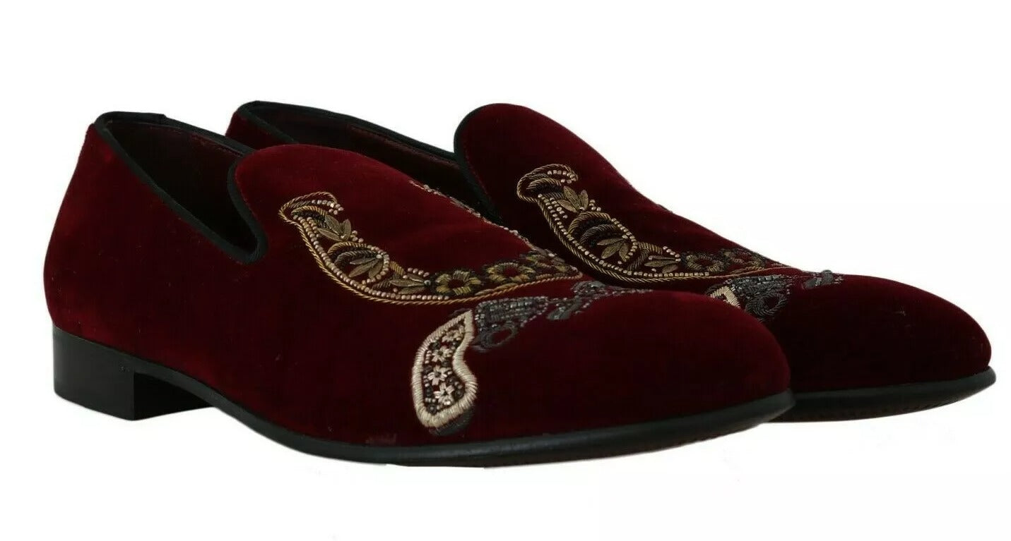Dolce &amp;amp; Gabbana Bordeaux Sammetsloafers Gun Horseshoe Skor