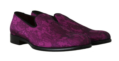 Dolce &amp; Gabbana Purple Jacquard Loafers Dress Formal Shoes
