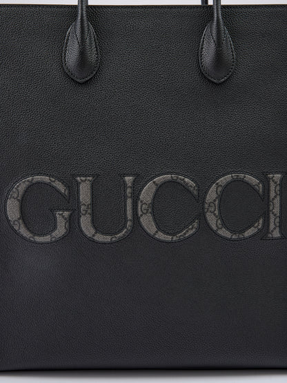 Gucci svart läderlogotyp mellanstor tygväska