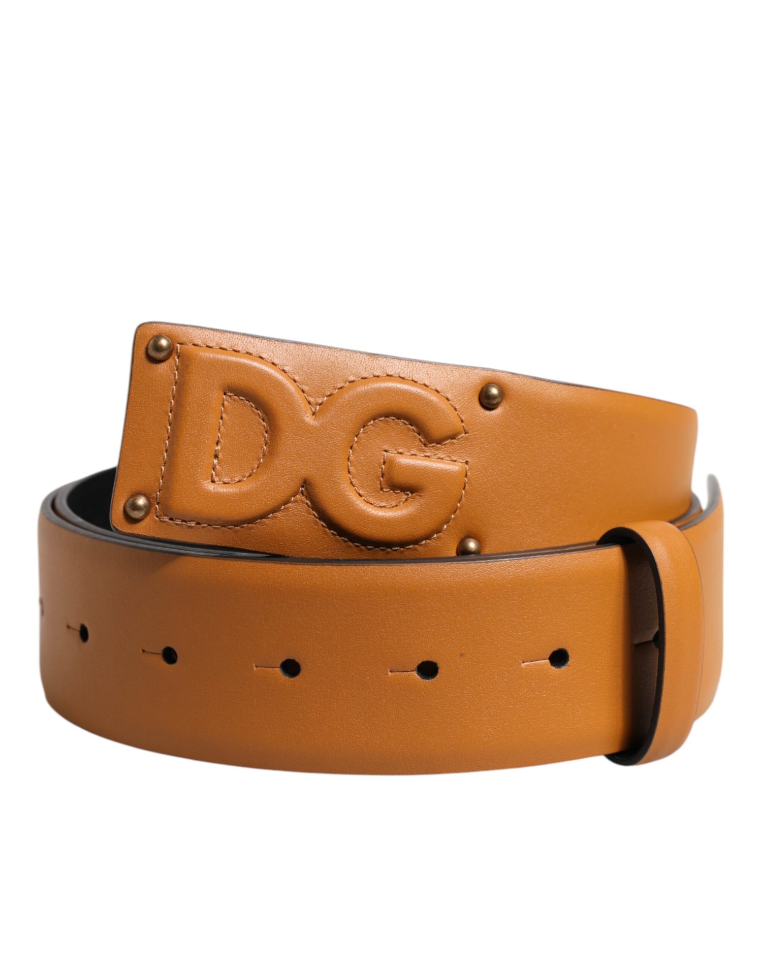 Dolce &amp; Gabbana Brown Leather Buckle DG Logo Embossed Belt