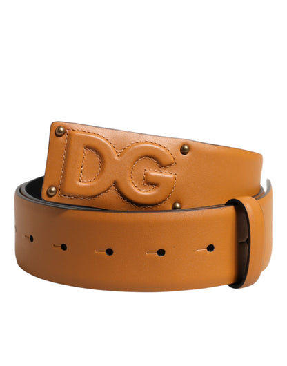 Dolce &amp; Gabbana Brown Leather Buckle DG Logo Embossed Belt
