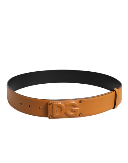 Dolce &amp; Gabbana Brown Leather Buckle DG Logo Embossed Belt