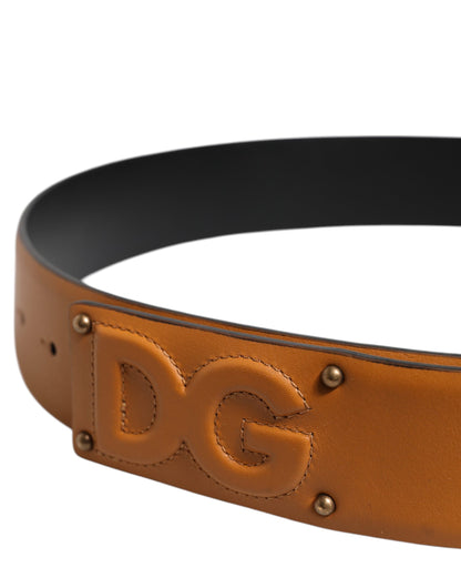 Dolce &amp; Gabbana Brown Leather Buckle DG Logo Embossed Belt