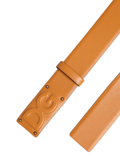 Dolce &amp; Gabbana Brown Leather Buckle DG Logo Embossed Belt