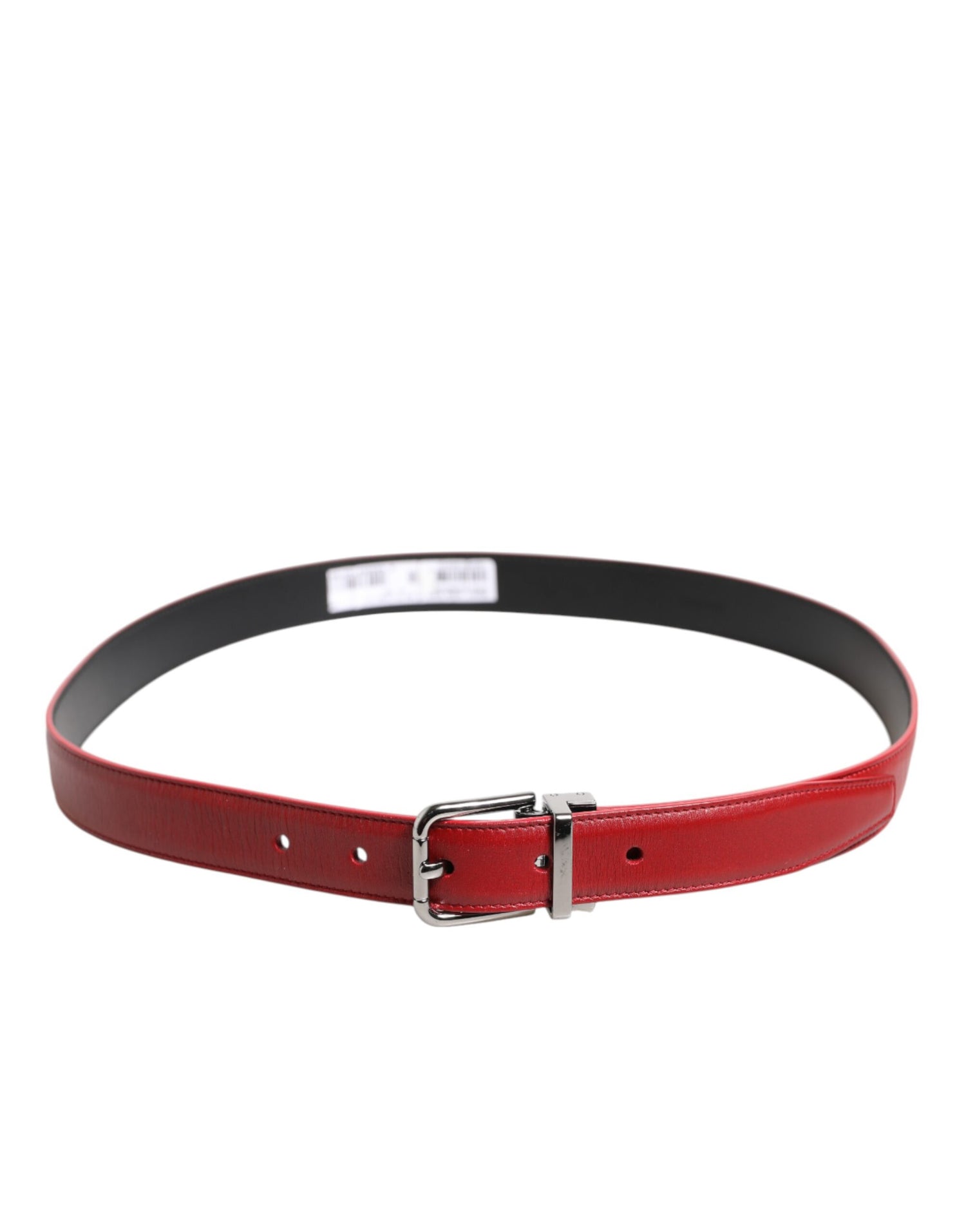Dolce &amp; Gabbana Red Leather Silver Tone Metal Buckle Belt
