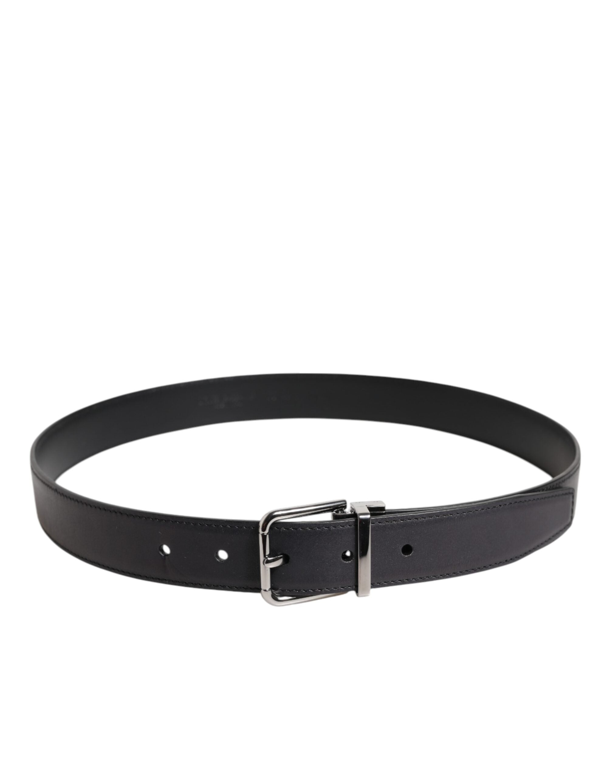 Dolce &amp; Gabbana Black Classic Calf Leather Silver Buckle Belt