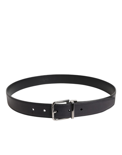 Dolce &amp; Gabbana Black Classic Calf Leather Silver Buckle Belt