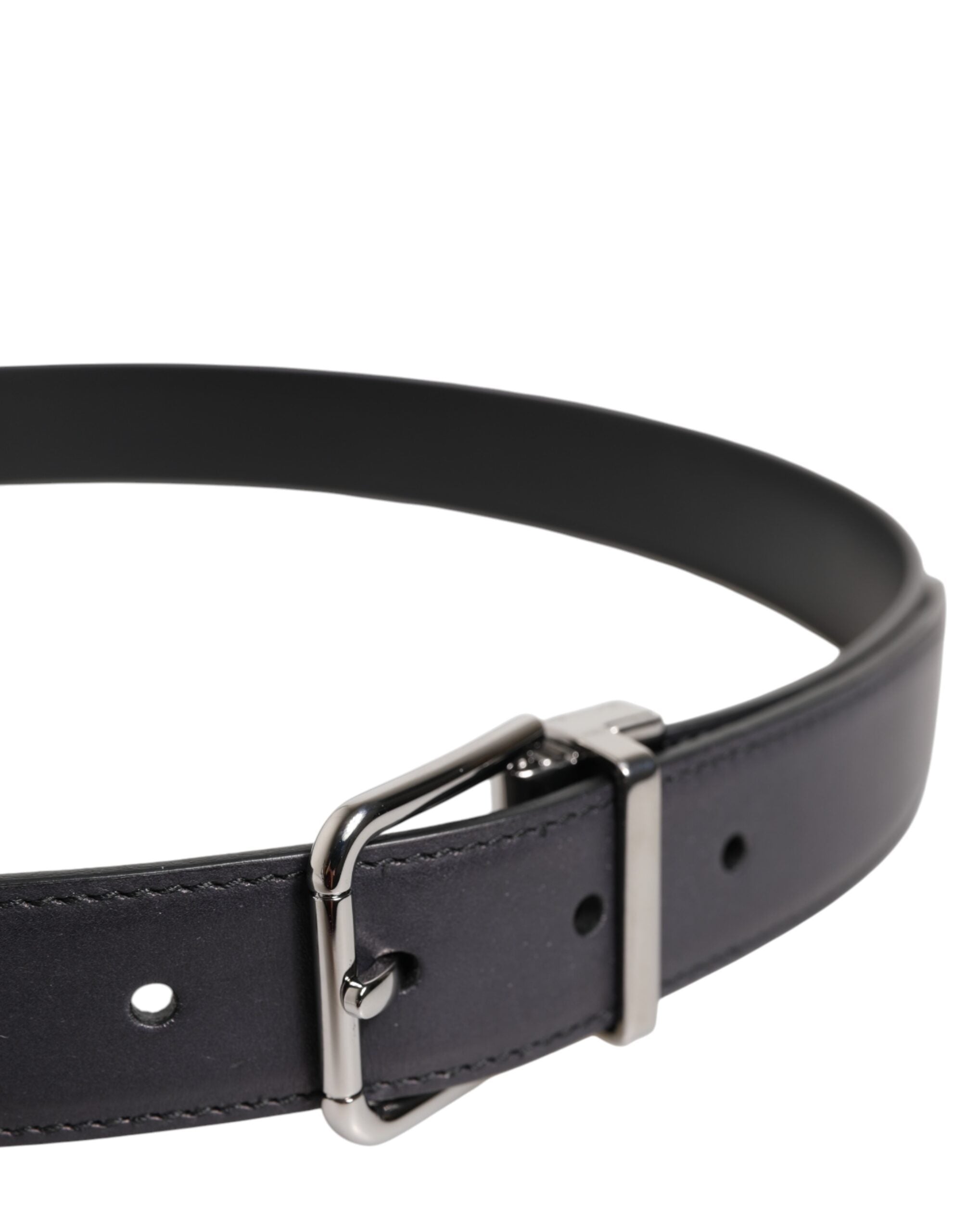 Dolce &amp; Gabbana Black Classic Calf Leather Silver Buckle Belt
