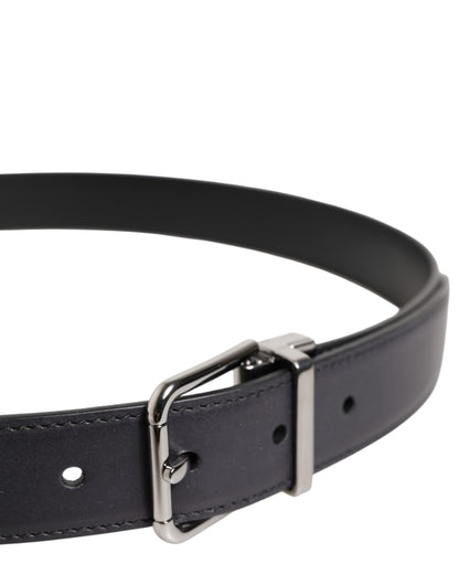 Dolce &amp; Gabbana Black Classic Calf Leather Silver Buckle Belt