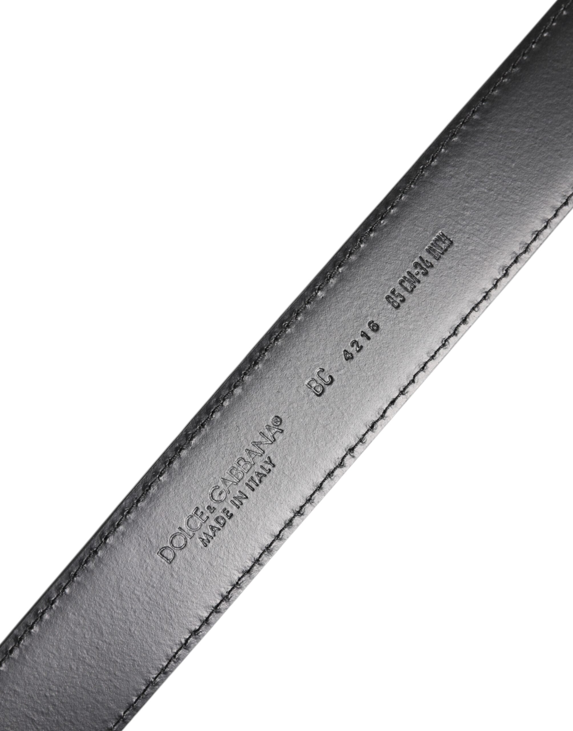 Dolce &amp; Gabbana Black Classic Calf Leather Silver Buckle Belt