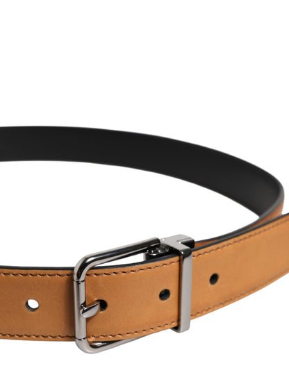 Dolce &amp; Gabbana Brown Classic Calf Leather Silver Buckle Belt