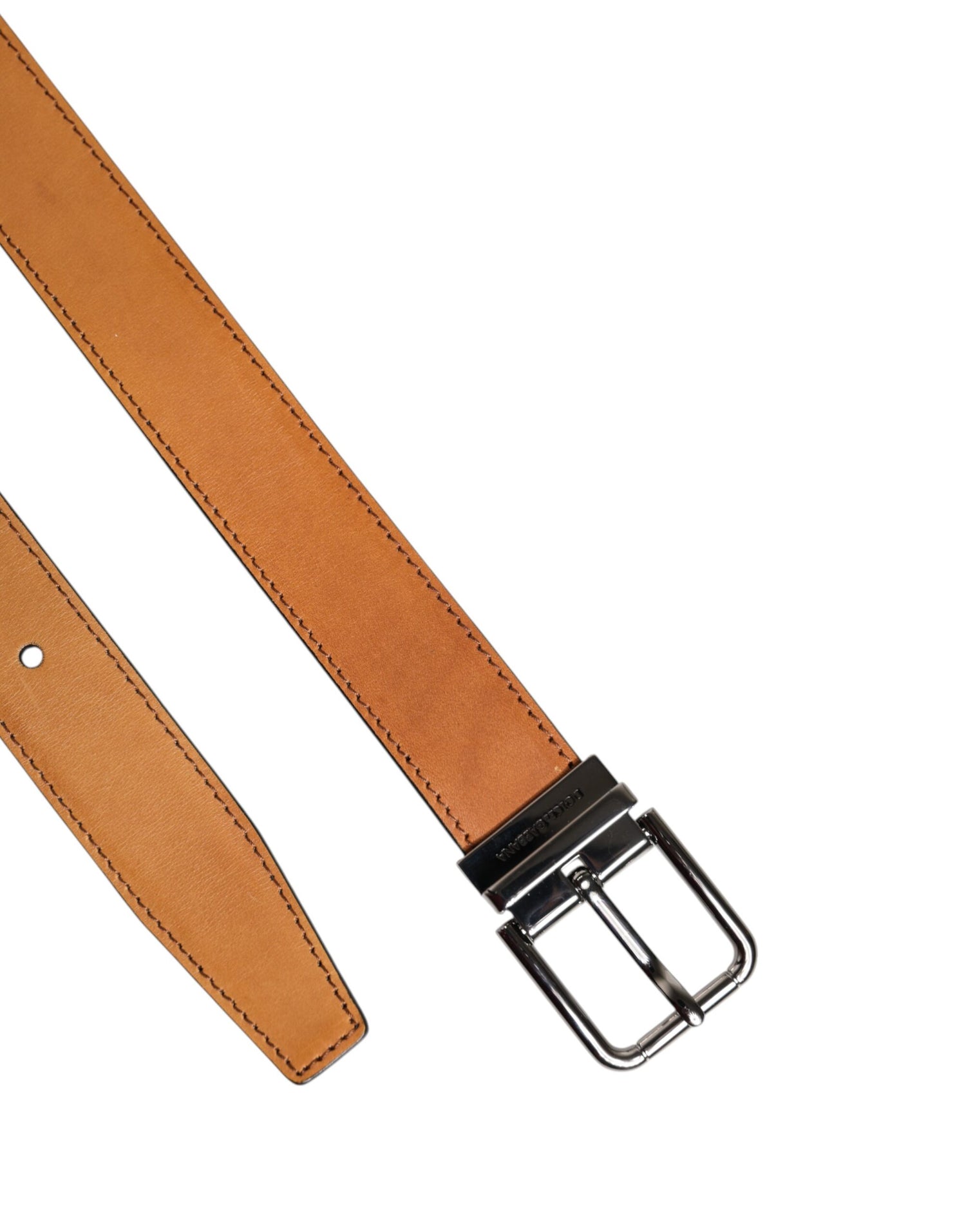 Dolce &amp; Gabbana Brown Classic Calf Leather Silver Buckle Belt