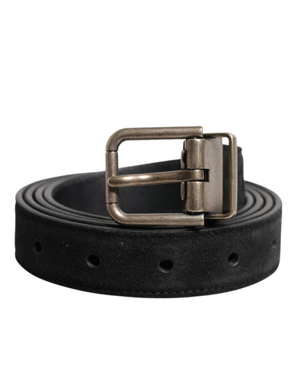 Dolce &amp; Gabbana Black Calf Leather Classic Metal Buckle Belt