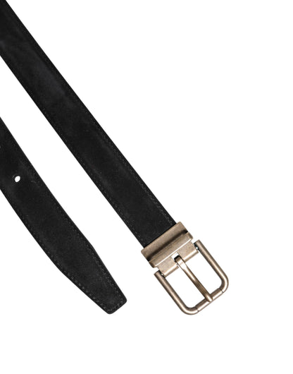 Dolce &amp; Gabbana Black Calf Leather Classic Metal Buckle Belt
