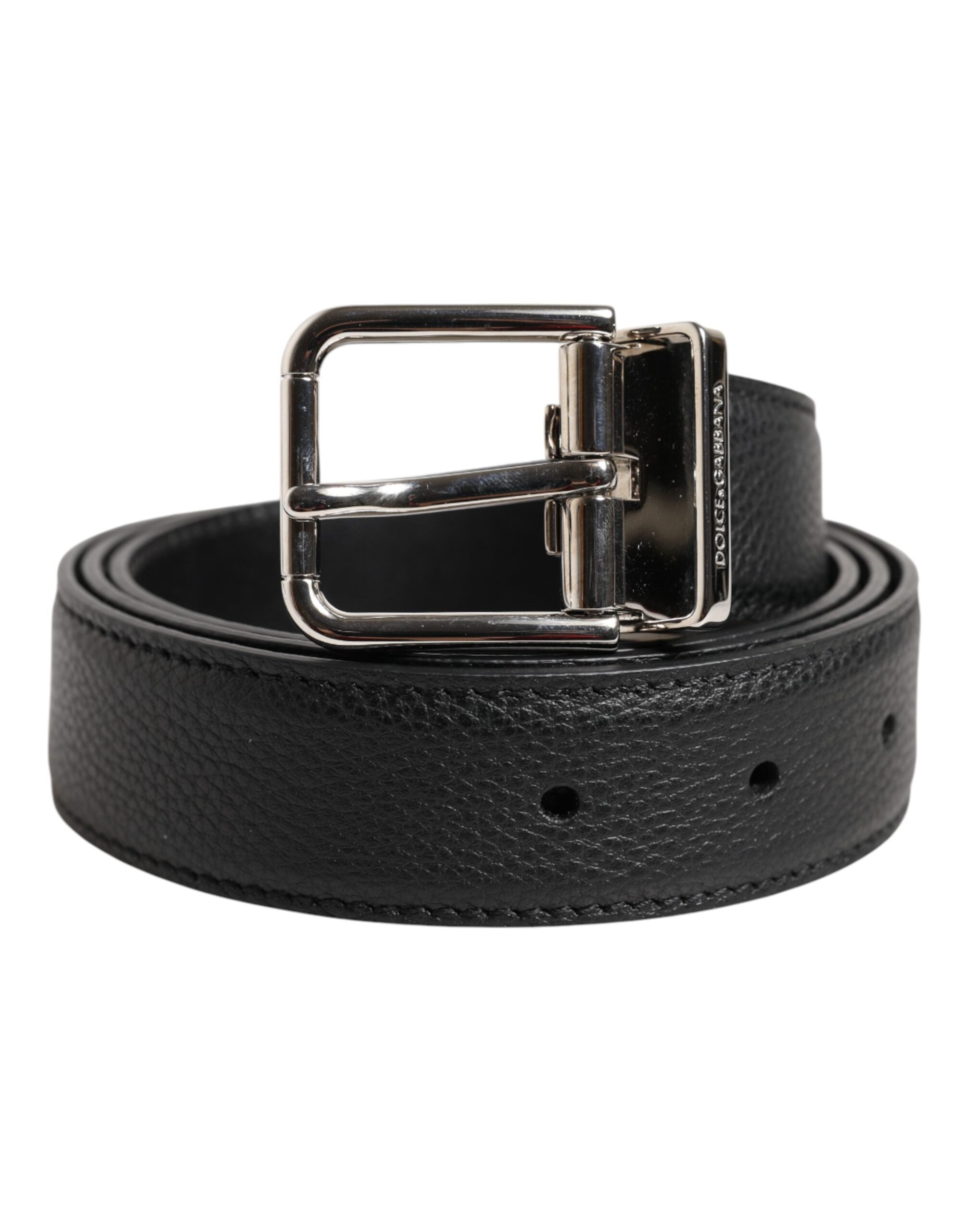 Dolce &amp; Gabbana Black Calf Leather Classic Metal Buckle Belt