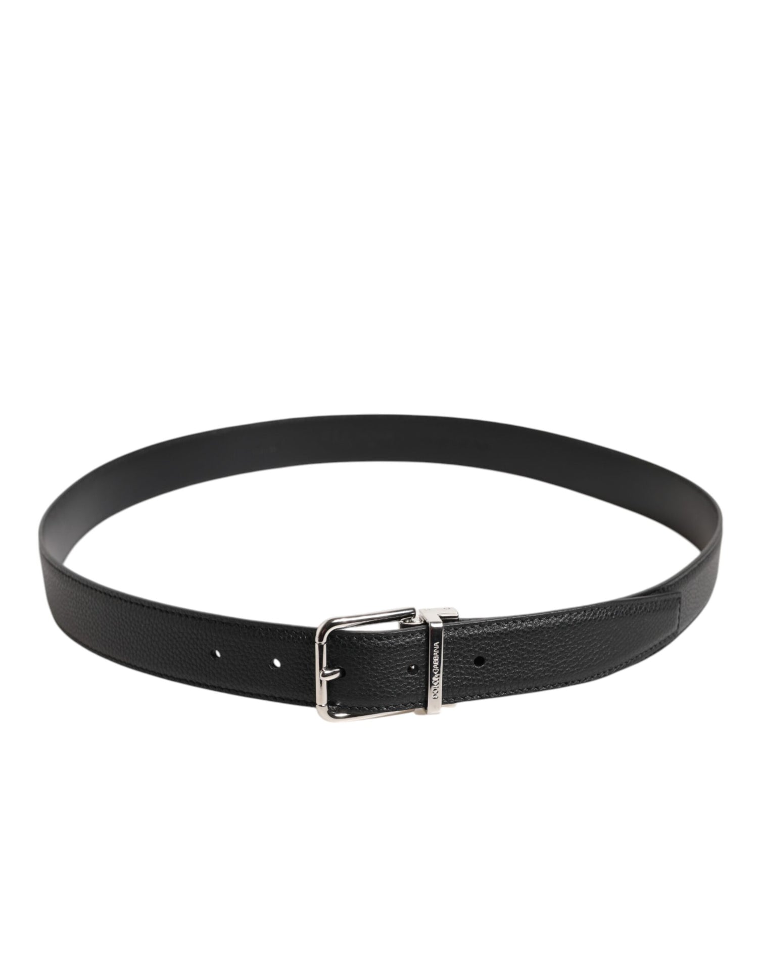 Dolce &amp; Gabbana Black Calf Leather Classic Metal Buckle Belt