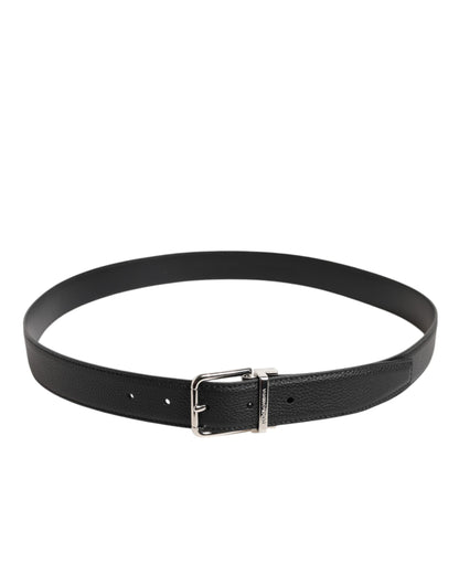 Dolce &amp; Gabbana Black Calf Leather Classic Metal Buckle Belt