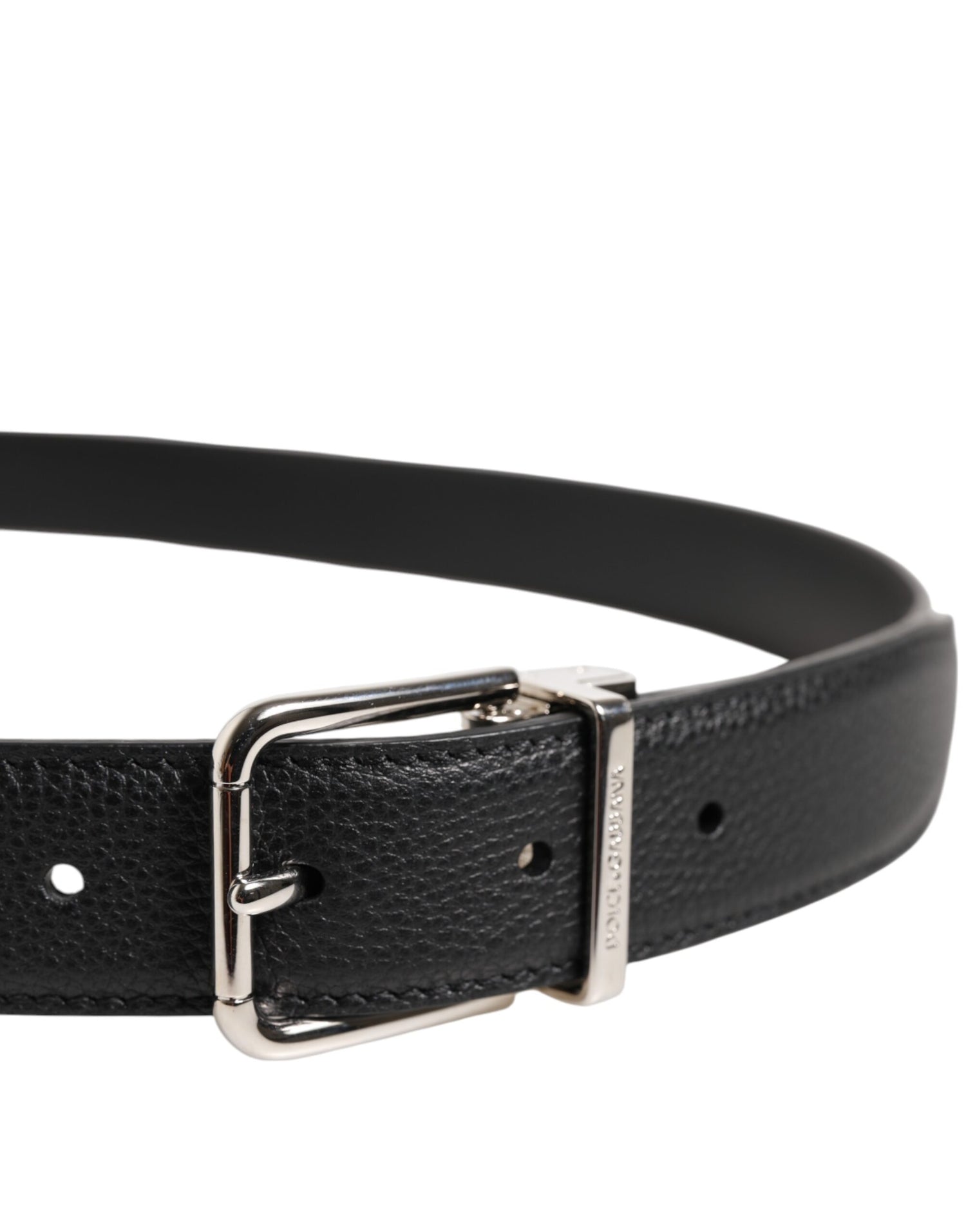 Dolce &amp; Gabbana Black Calf Leather Classic Metal Buckle Belt