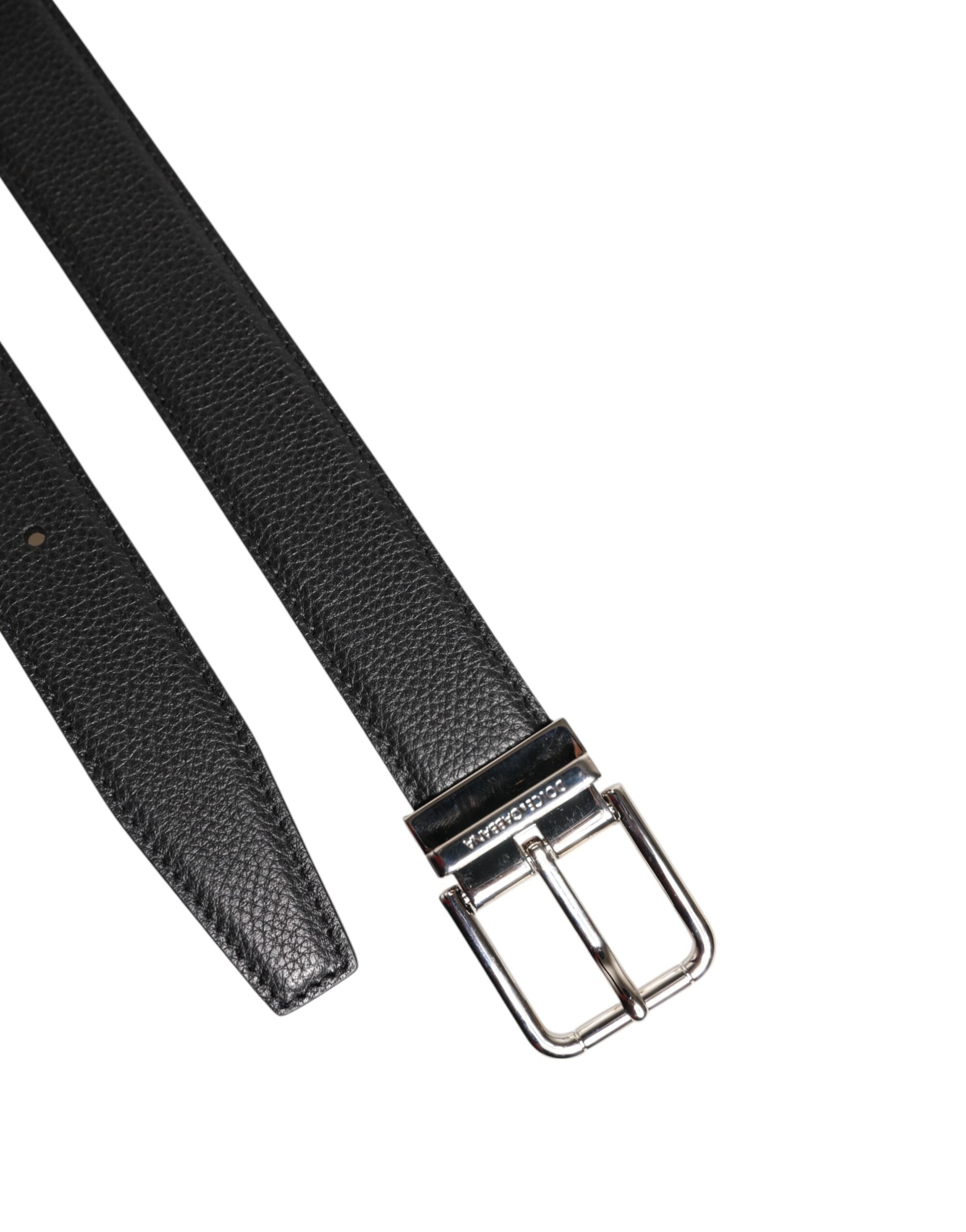 Dolce &amp; Gabbana Black Calf Leather Classic Metal Buckle Belt