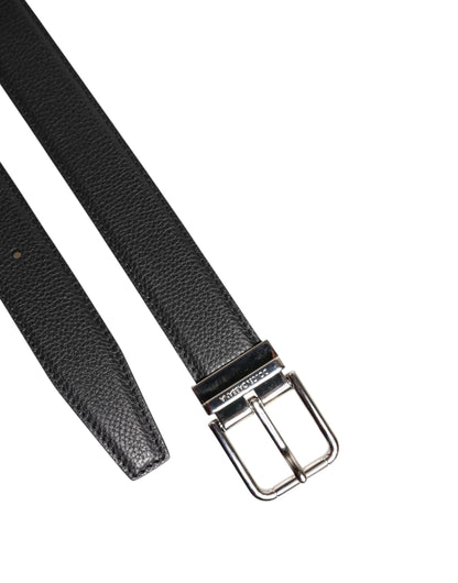 Dolce &amp; Gabbana Black Calf Leather Classic Metal Buckle Belt