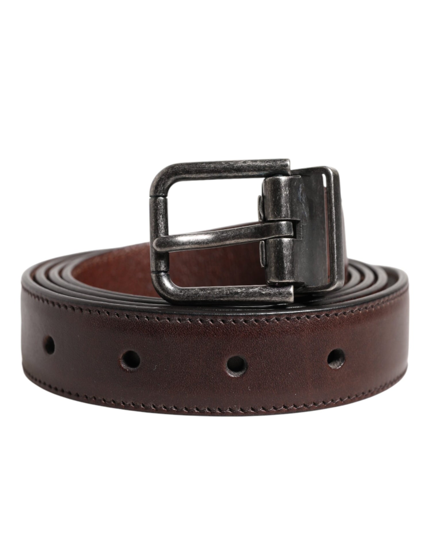 Dolce &amp; Gabbana Brown Classic Calf Leather Metal Buckle Belt