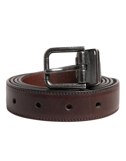 Dolce &amp; Gabbana Brown Classic Calf Leather Metal Buckle Belt