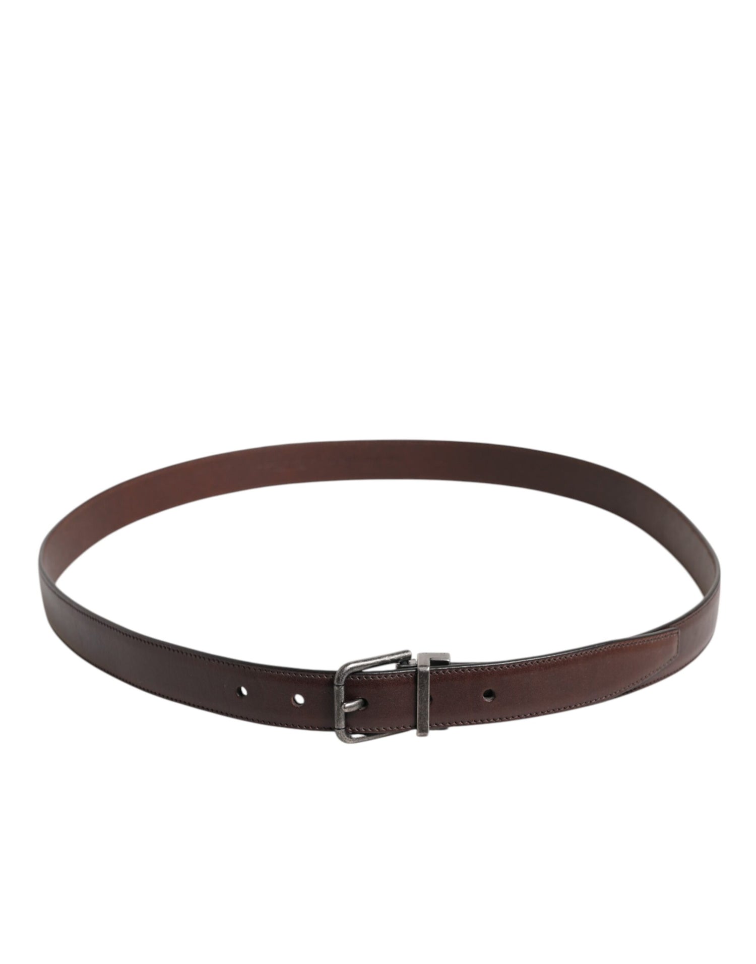 Dolce &amp; Gabbana Brown Classic Calf Leather Metal Buckle Belt