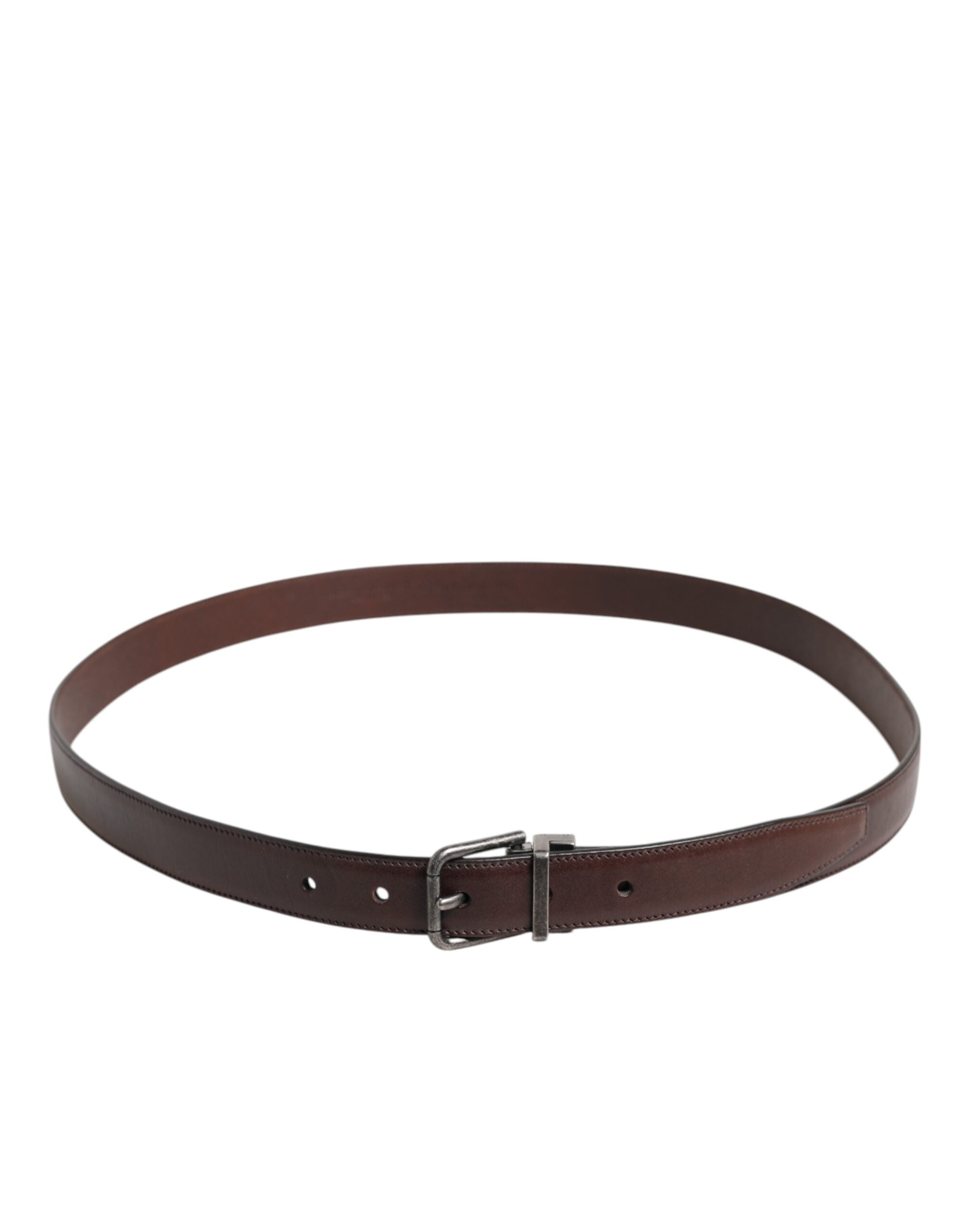 Dolce &amp; Gabbana Brown Classic Calf Leather Metal Buckle Belt