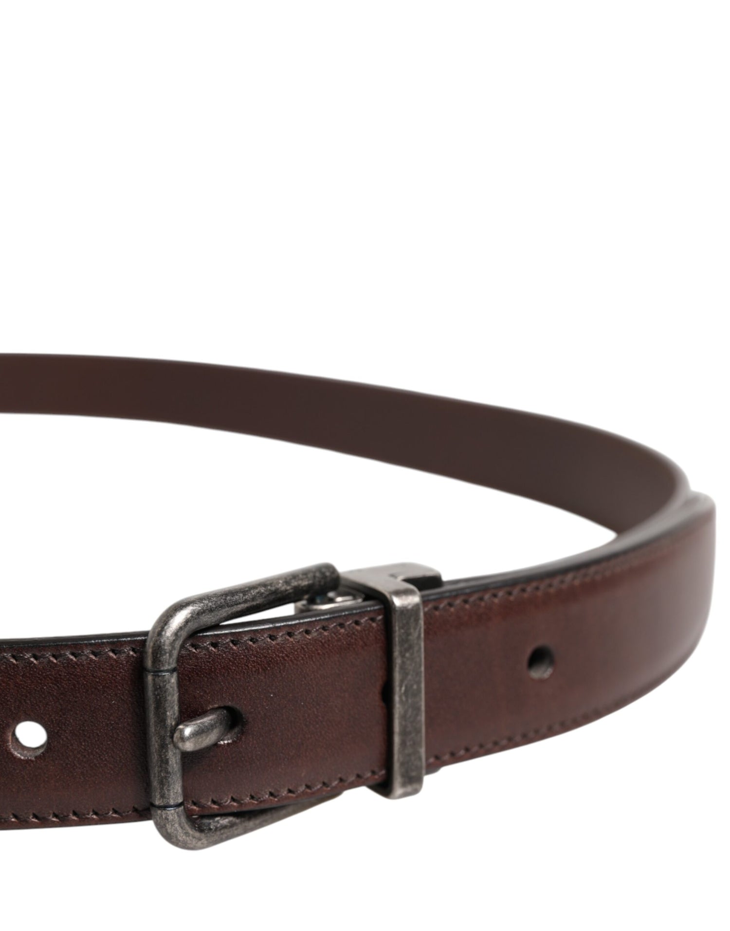 Dolce &amp; Gabbana Brown Classic Calf Leather Metal Buckle Belt