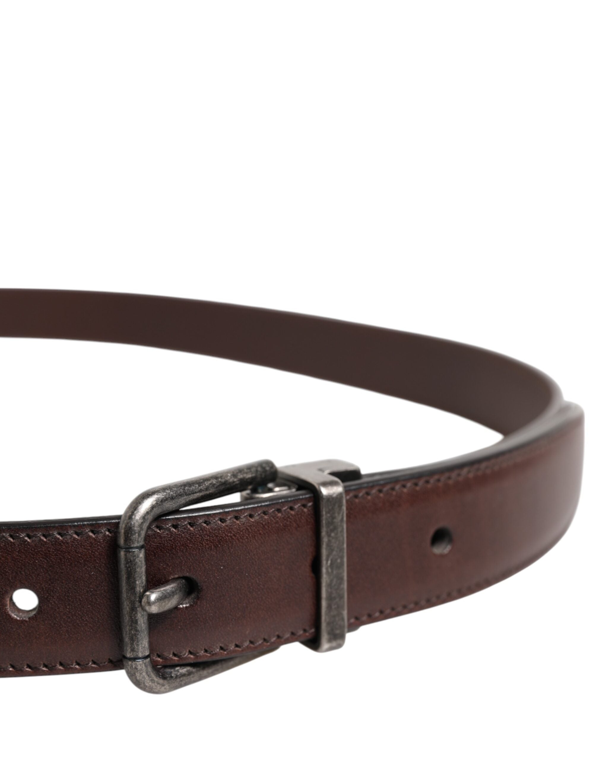 Dolce &amp; Gabbana Brown Classic Calf Leather Metal Buckle Belt