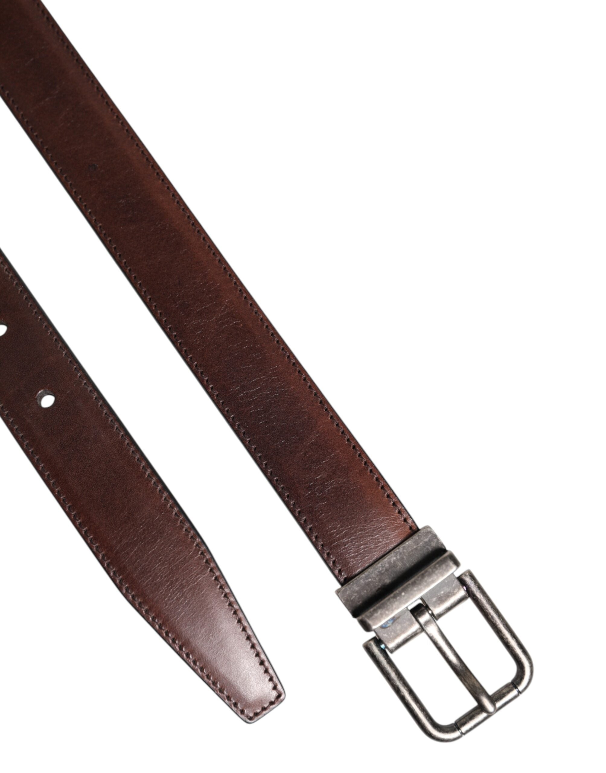 Dolce &amp; Gabbana Brown Classic Calf Leather Metal Buckle Belt