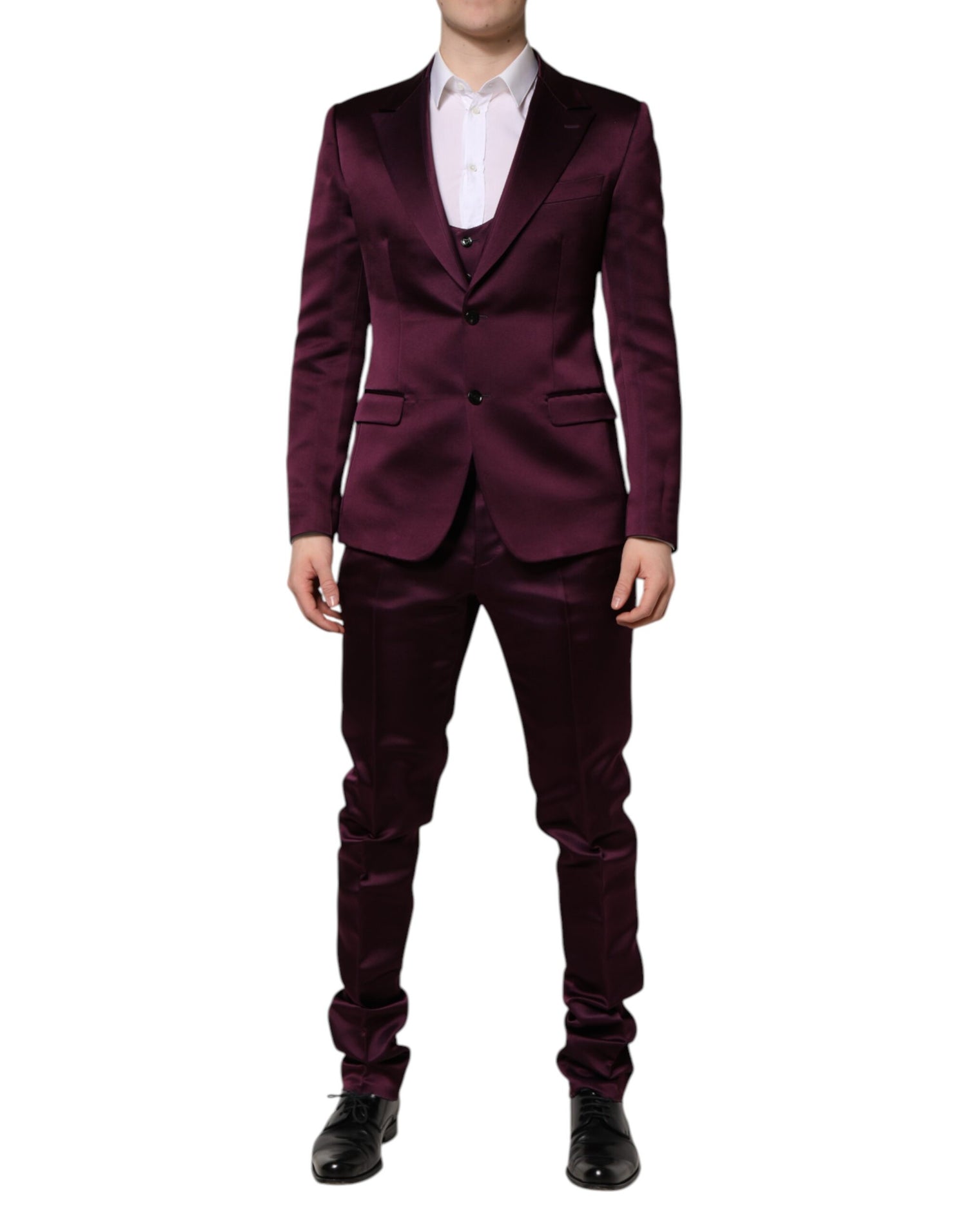 Dolce &amp; Gabbana Dark Purple Silk 3Piece Single Breasted Suit