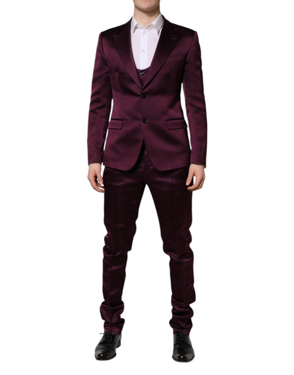 Dolce &amp; Gabbana Dark Purple Silk 3Piece Single Breasted Suit