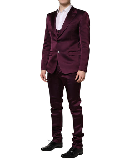 Dolce &amp; Gabbana Dark Purple Silk 3Piece Single Breasted Suit