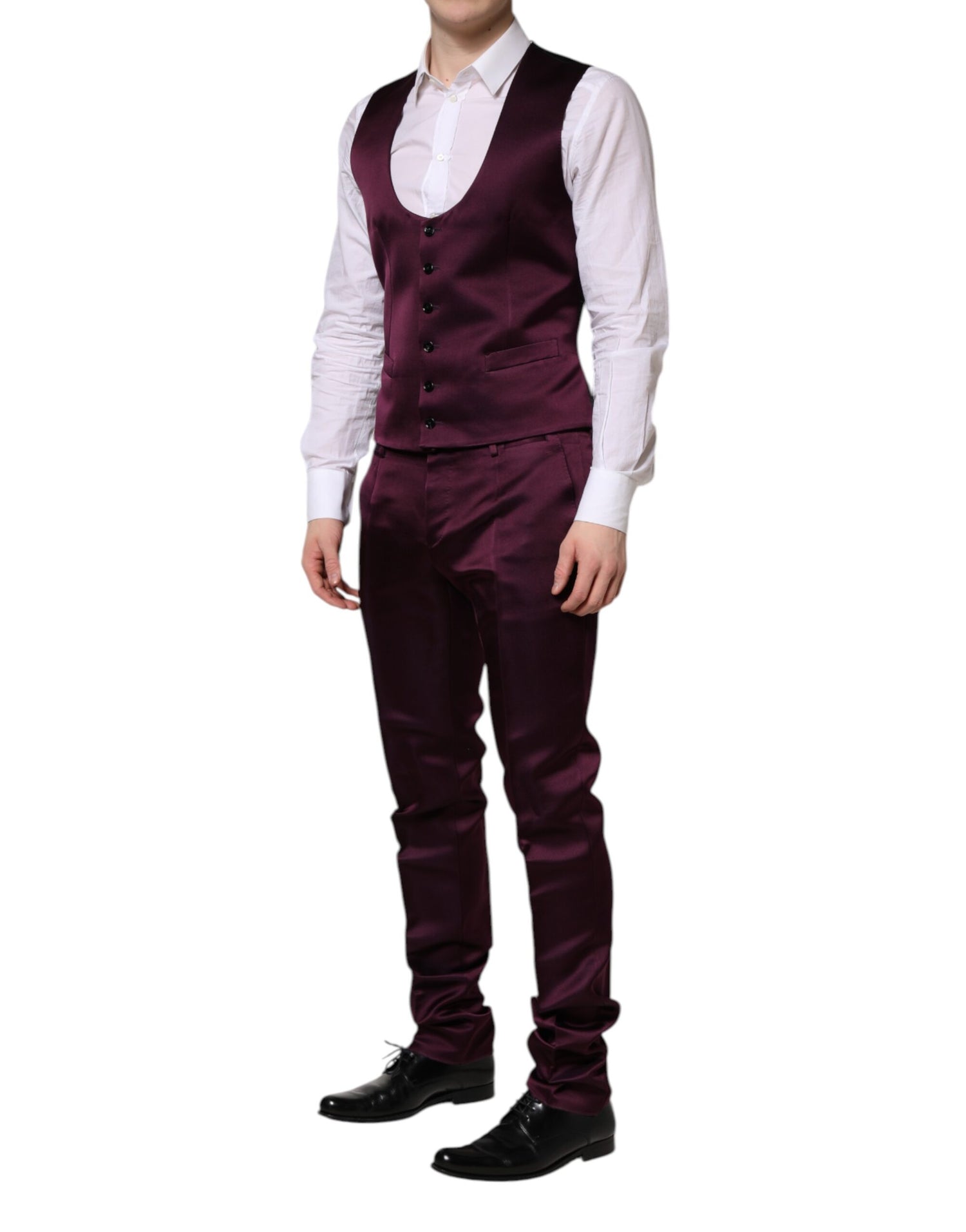 Dolce &amp; Gabbana Dark Purple Silk 3Piece Single Breasted Suit
