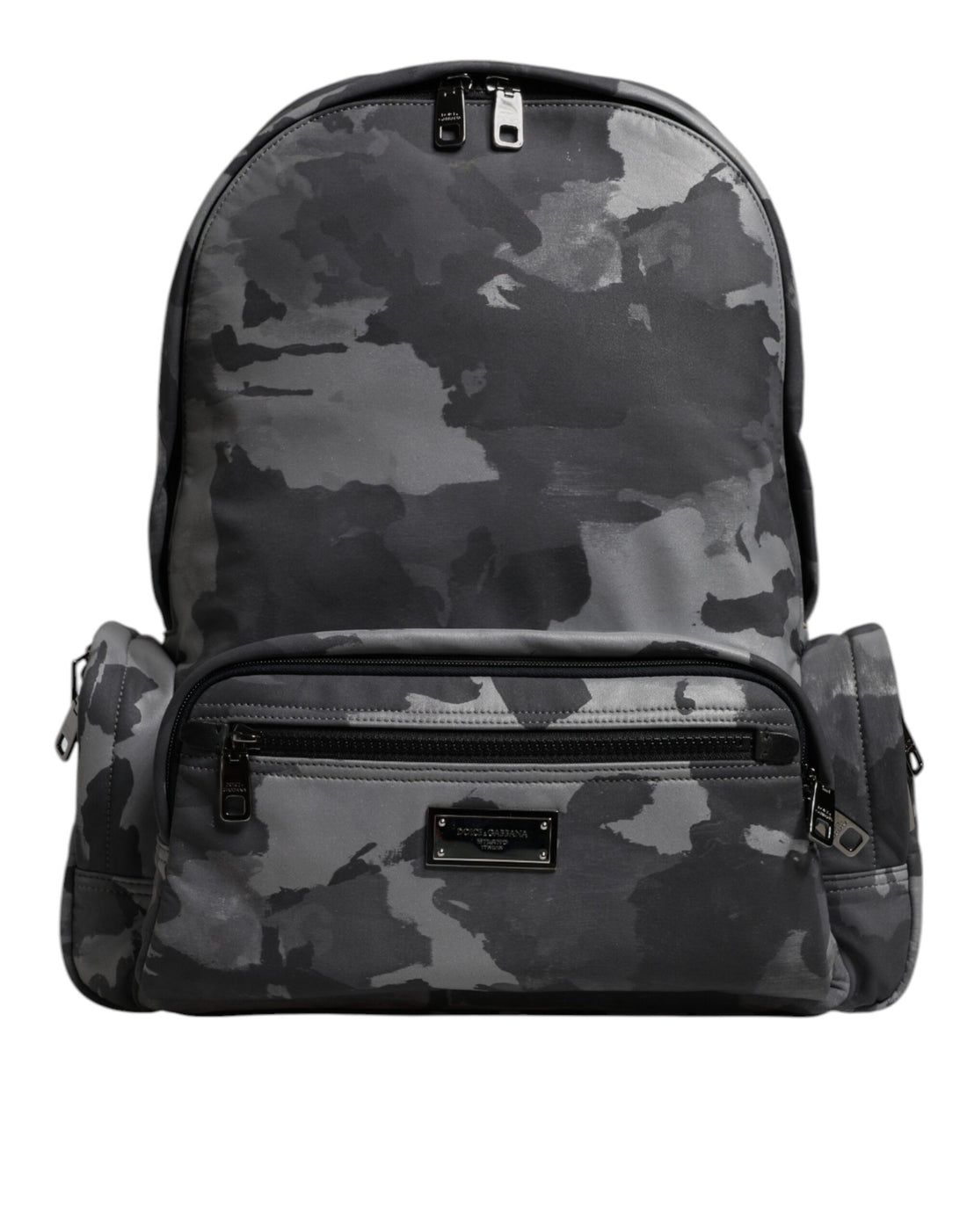 Dolce &amp; Gabbana Gray Cotton Camouflage Logo Plaque Backpack Bag