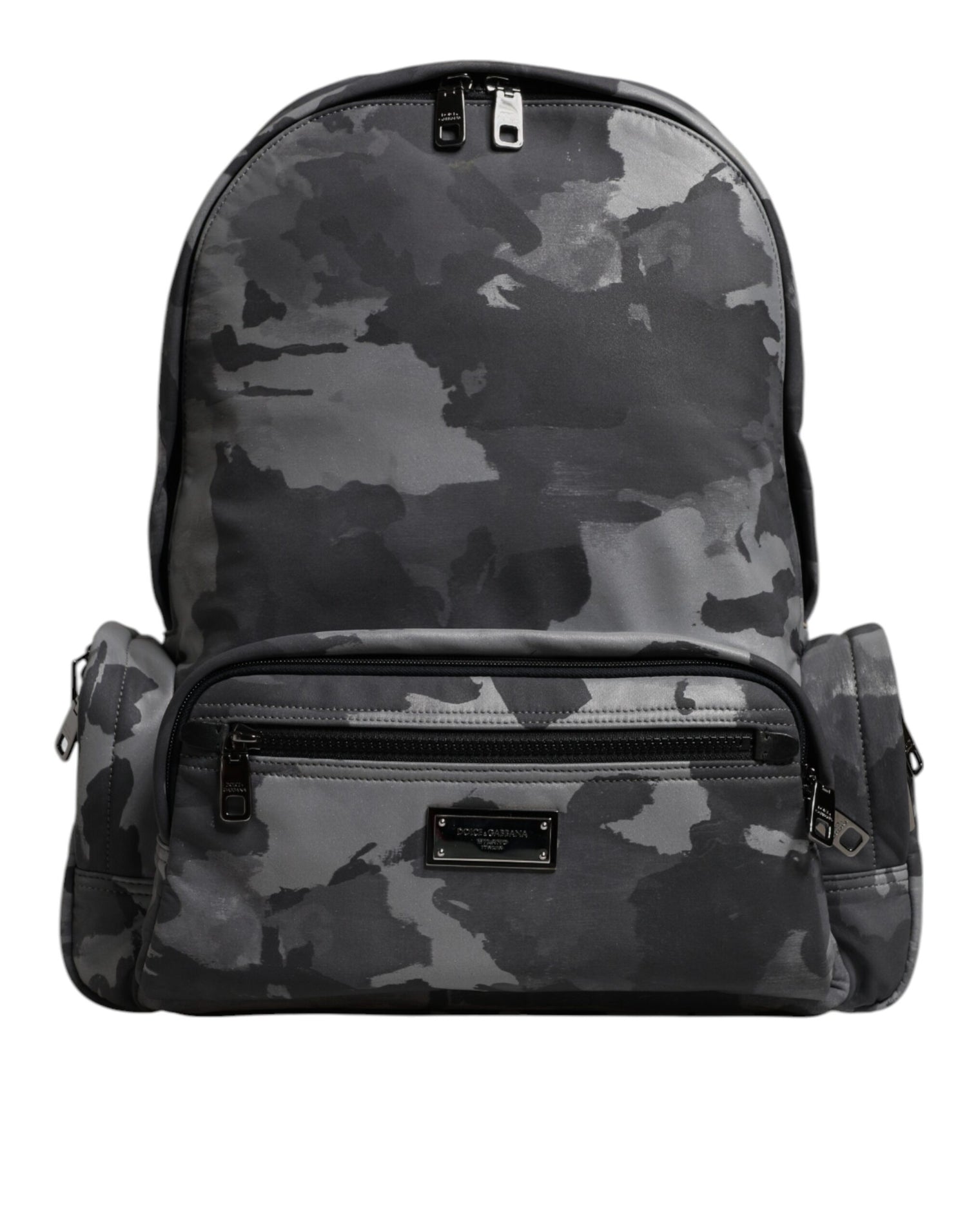 Dolce &amp; Gabbana Gray Cotton Camouflage Logo Plaque Backpack Bag