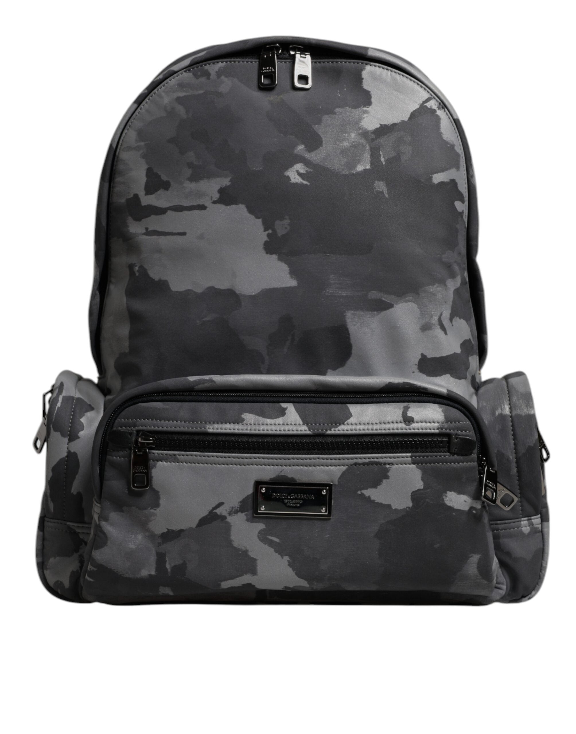 Dolce &amp; Gabbana Gray Cotton Camouflage Logo Plaque Backpack Bag